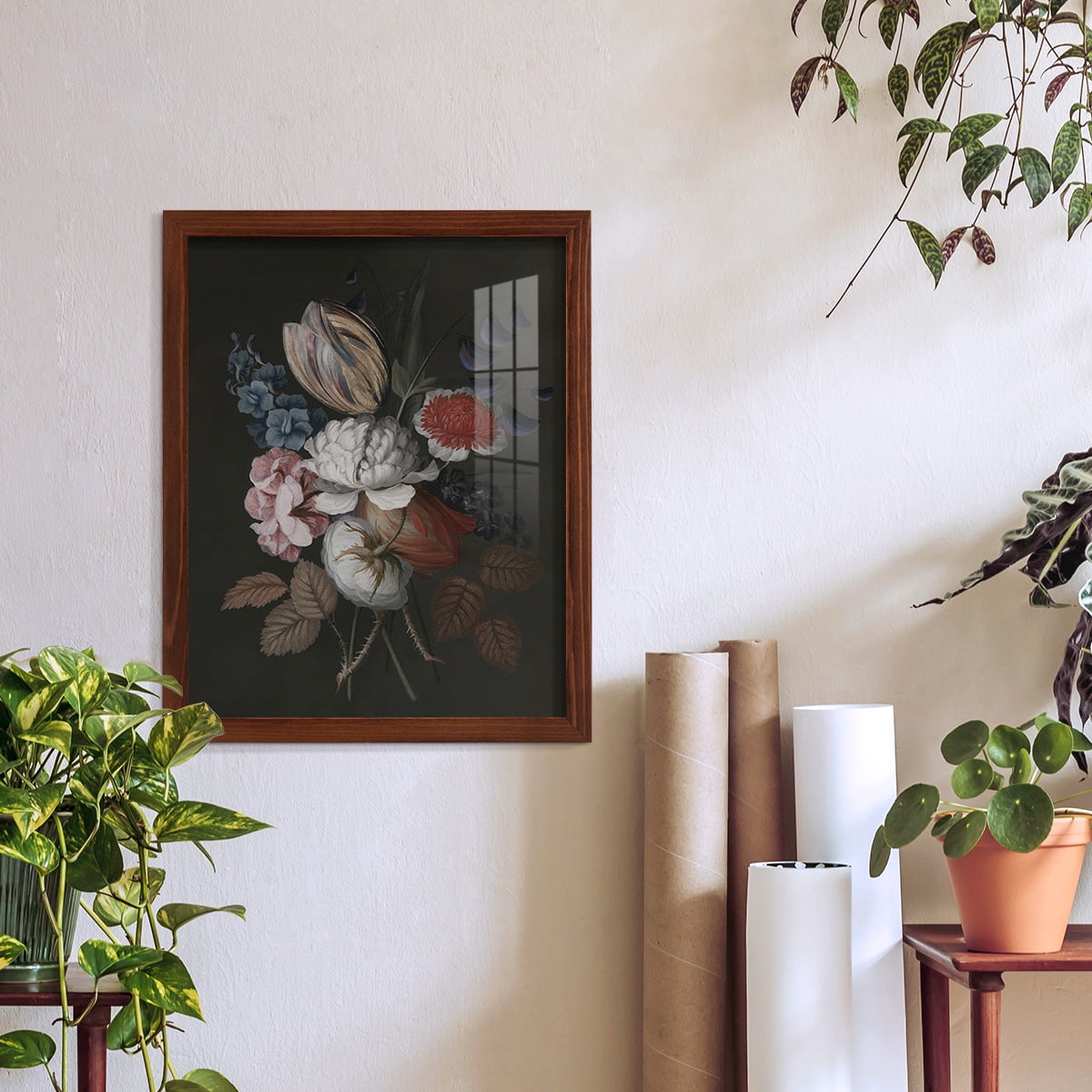 Dramatic Bouquet I -Framed Print w/glass-Chestnut