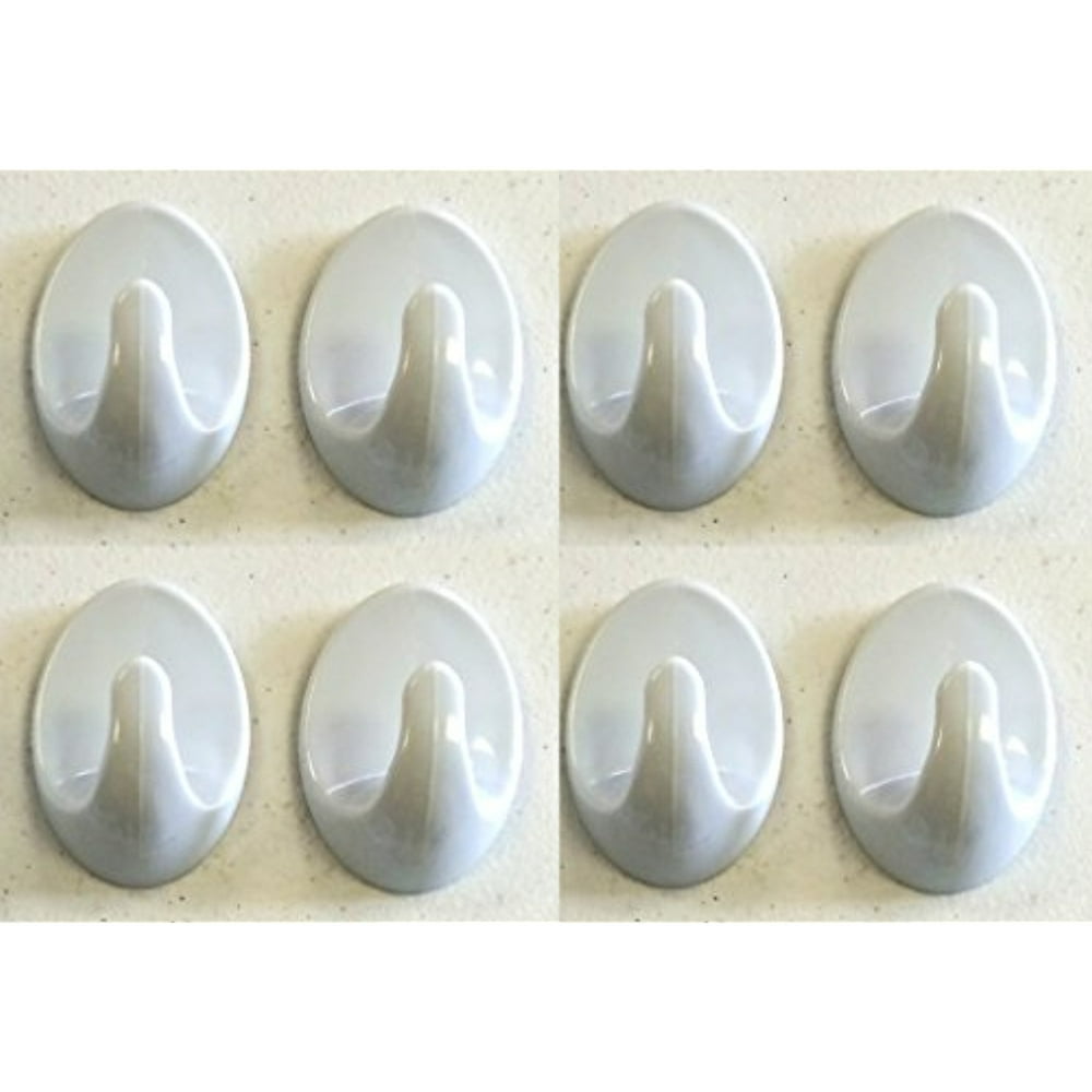 Set of 8 Oval Single Hook Home Organization SelfAdhesive White Plastic