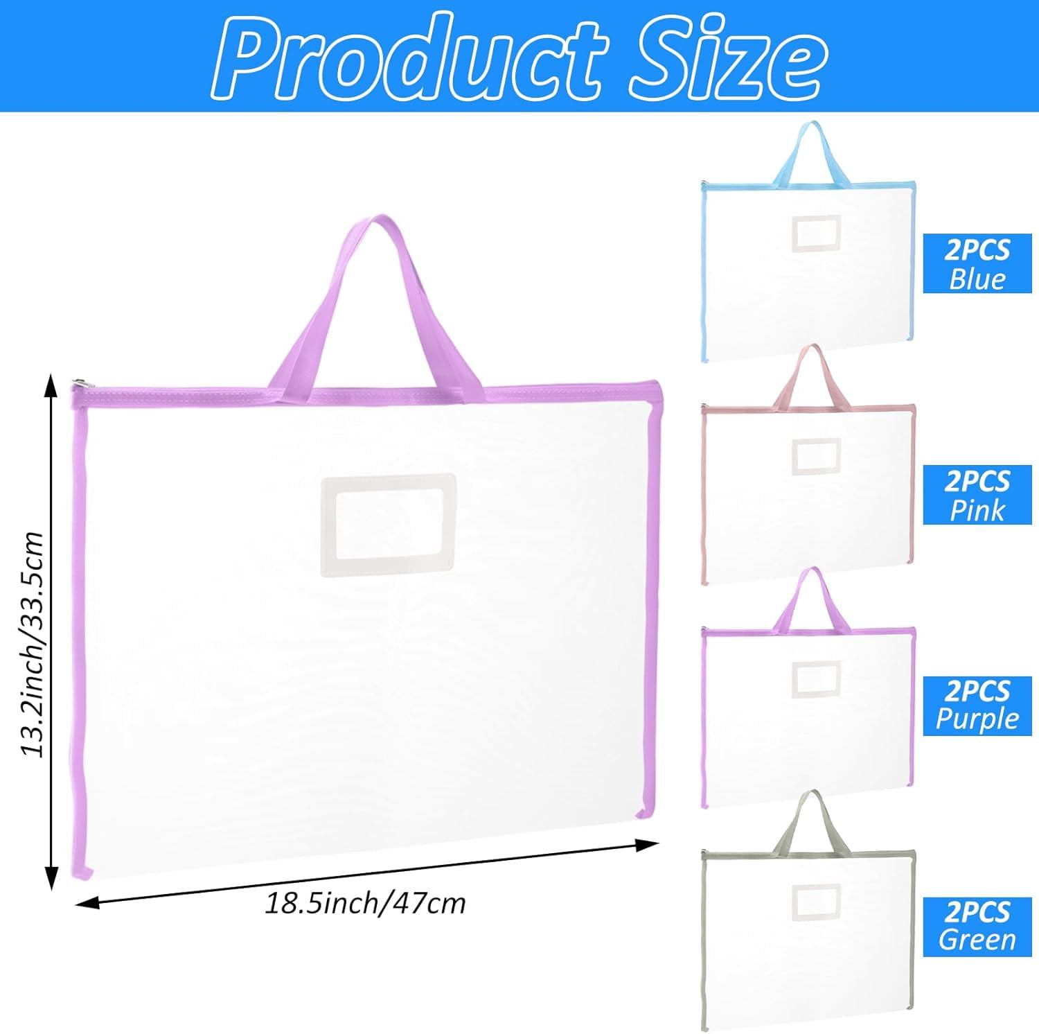 8 Pcs Sew Project Bags 18 x 13 Inch Quilting Craft Organizer Storage Bags with Handle and Pocket Large Sew Quilting Mesh for Quilters Knitting Stitching Crafter