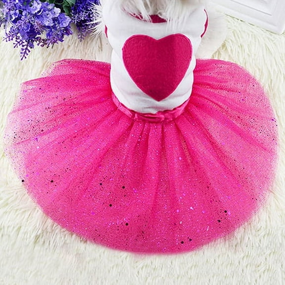 Shulemin Pet Dog Love Heart Sequins Gauze Tutu Dress Skirt Puppy Cat Rose Red Clothes,XS