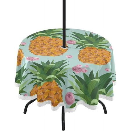 

SKYSONIC Pineapple Tropical Leaves Outdoor Round Tablecloth Waterproof Stain-Resistant Non-Slip Circular Tablecloth 60 Inch with Umbrella Hole and Zipper for Tabletop Backyard Party BBQ Decor