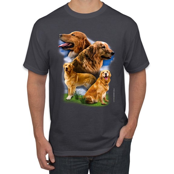 Wild Bobby, Golden Retriever Dog Portrait, Dog Lover, Men's Graphic Tees, Charcoal, Large