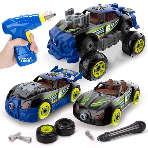 KaeKid 3 in 1 Car Toys for Kids 3-5 6-8, Take Apart Racing Car with Electric Drill Tool Light&Sounds, Construction Set STEM Building Learni