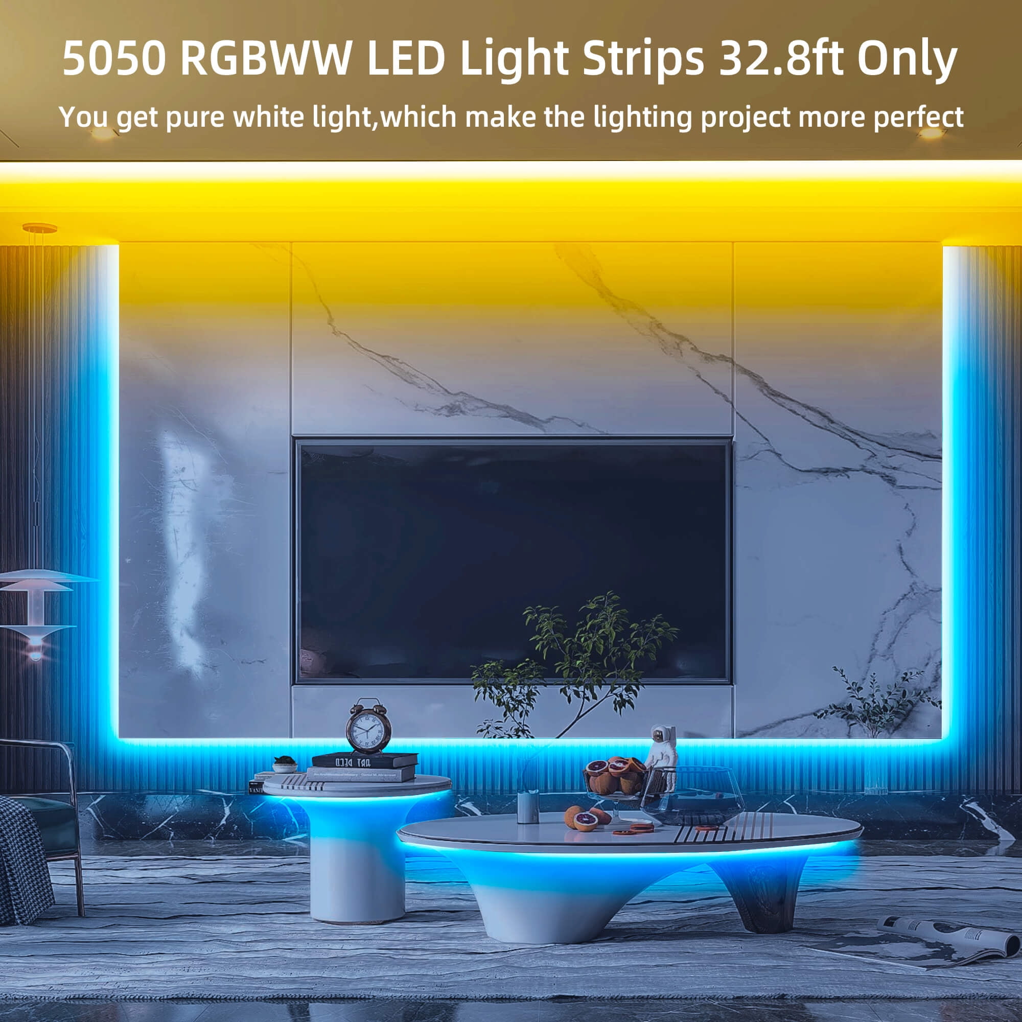 GIDEALED 32.8ft RGBWW LED Strip Light 24V DC, Cool/Warm White 2700K-6000K CCT RGB LED Strip for Home