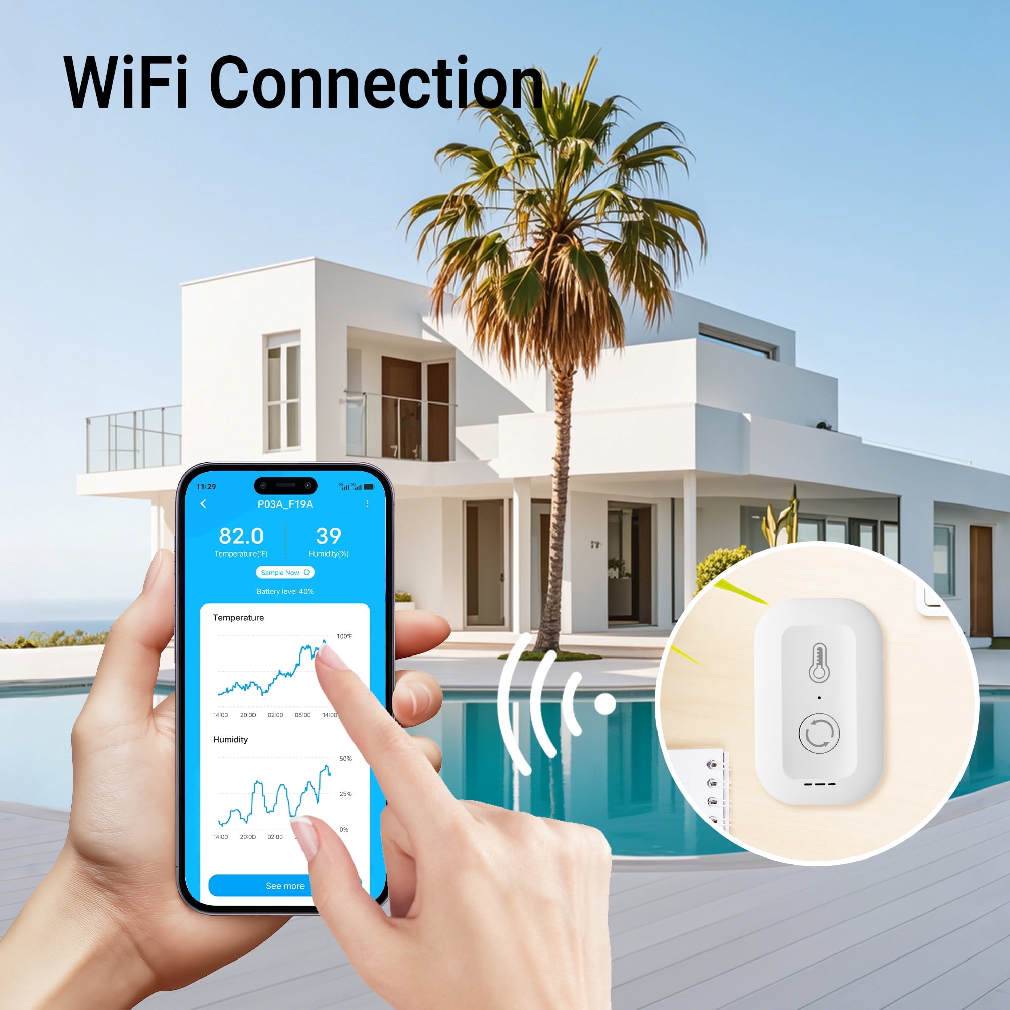 DAYBETTER WiFi Thermometer Hygrometer, Smart Humidity Temperature Sensor with App Remote Monitoring, Alerts and Data Storage for Nursery Greenhouse Cigar Cabinet Wine Cellar 2 Pack