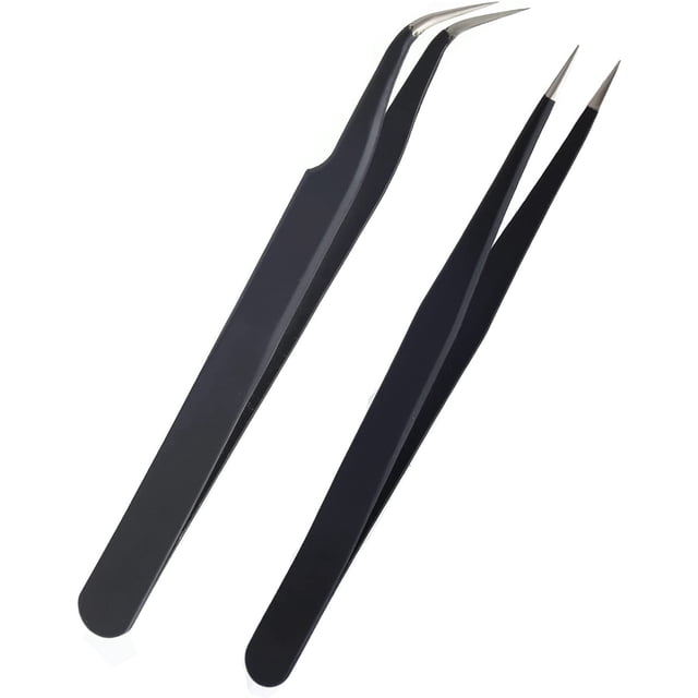 AIEX 2 Pcs Pinces à Cils en Acier Inoxydable Extensions de Cils Pointes Droites et Courbées (Noir)