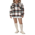 thumbnail image 3 of Women Long Sleeve Loose Spring Fall Shirts Coat Girl Plaid Wool Buttons With Pockets Jacket Dark Green L, 3 of 9