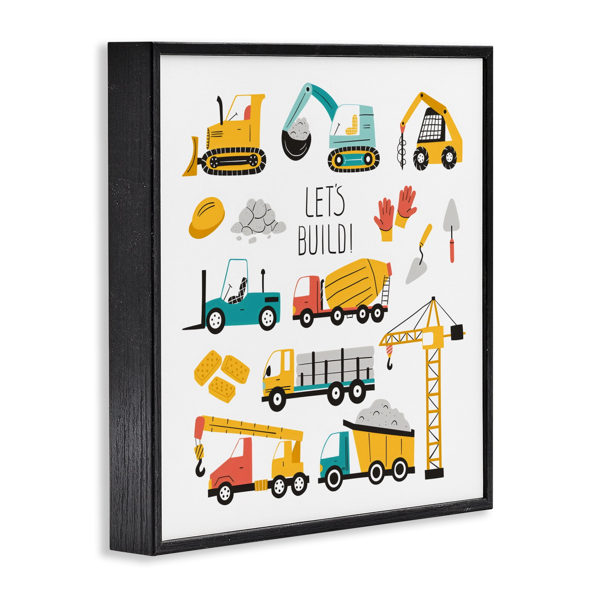 Stupell Industries Let's Build Various Construction Trucks Black Framed Giclee Art, design by Creative Studio