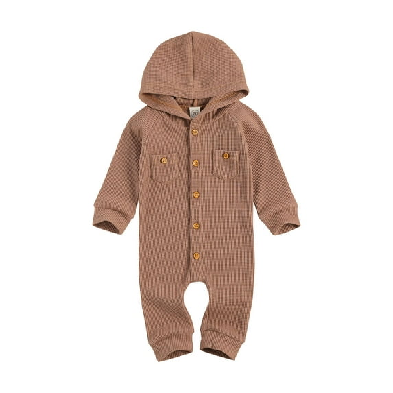 Qiylii Baby's One-piece Rompe, Long Sleeve Single Breasted Hooded Bodysuit