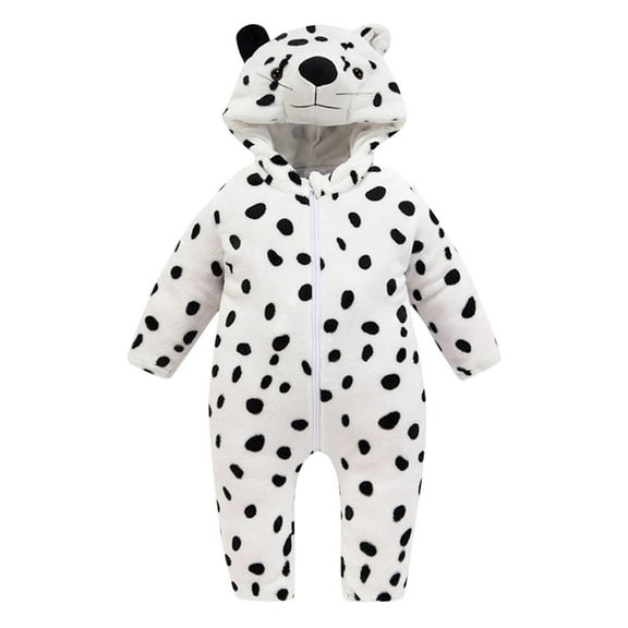 Odeerbi Toddler Boys Girls Clothes Animal Dress Up Clothes Winter Flannel Fleece Thermal Rompers Leopard Hooded Jumpsuits Baby Crawling Suit Long Bodysuit Baby Newborn Onesie White