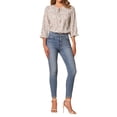 thumbnail image 2 of INSPIRAR CHIC Estilo Blusa Bohemia para Mujeres Impresión Floral Cuello con Lazo Manga 3/4 Tops Casual XL Beige Rojo, 2 of 6