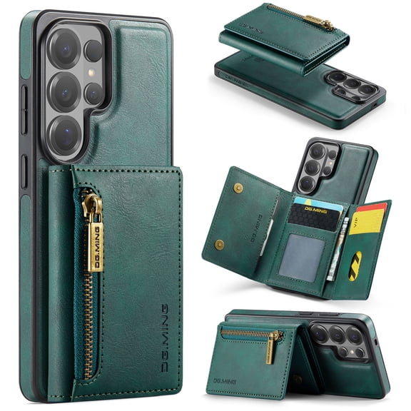 2 in 1 Detachable Back Cover Compatible with Samsung Galaxy S26 Ultra, Wallet Case with Zipper Card Holder RFID BLOCKING Premium PU Leather Pocket Phone Cases for Samsung Galaxy S26 Ultra, Green