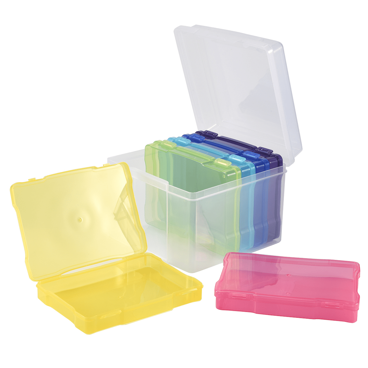 5X7 inch Photos Cases and Clear Craft Keeper with Buckle Design 6 Inner Cases Plastic Storage Container Box A