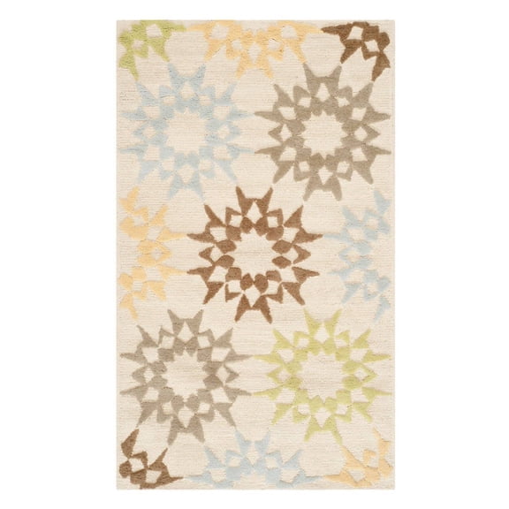 SAFAVIEH Martha Stewart Quilt Pebble Geometric Cotton Area Rug, Cream, 5'6" x 8'6"