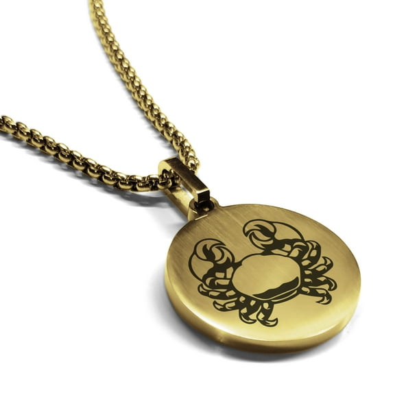 Stainless Steel Cancer Zodiac (Crab) Round Medallion Pendant Necklace