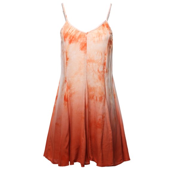 A2Y Women's Sleeveless Adjustable Spaghetti Strap Summer Beach Swing Dress Top Orange M