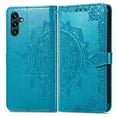 thumbnail image 2 of Galaxy A13 5G Wallet Case, Dteck Embossed Flower PU Leather Magneitc Flip Case With Hand Strap/Credit Card Holder for Samsung Galaxy A13 5G 6.5",Blue, 2 of 6