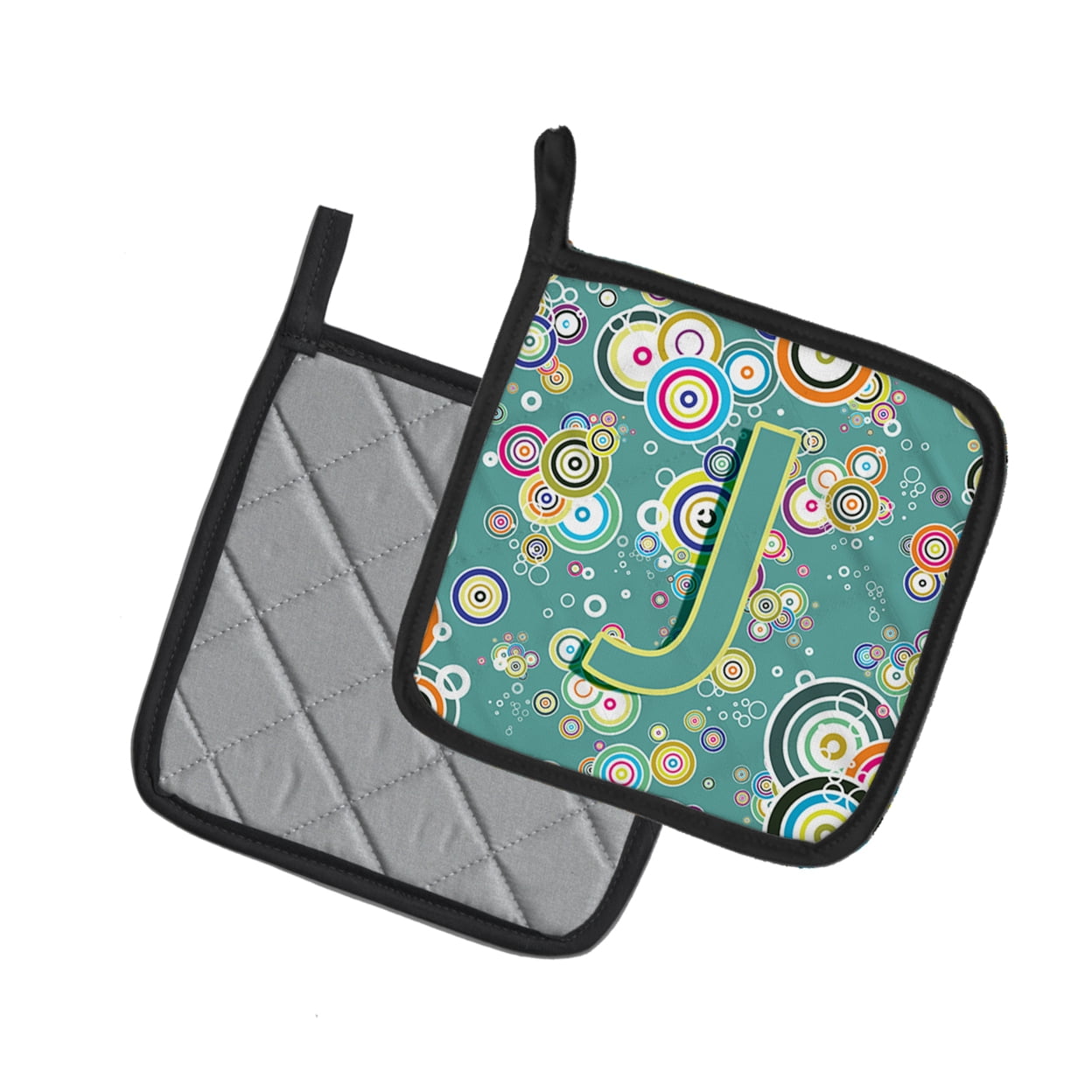 Caroline's Treasures CJ2015-JPTHD Letter J Circle Circle Teal Initial Alphabet Pair of Pot Holders, 7.5HX7.5W,