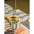 thumbnail image 2 of Outdoor Tablecloth with Umbrella Hole for Patio/Picnic/Party/Camping, Sunflowers Waterproof Table Cloth Square Cover Washable, Spring Farmhouse Flowers Dragonflies Retro (60"x 60"), 2 of 8