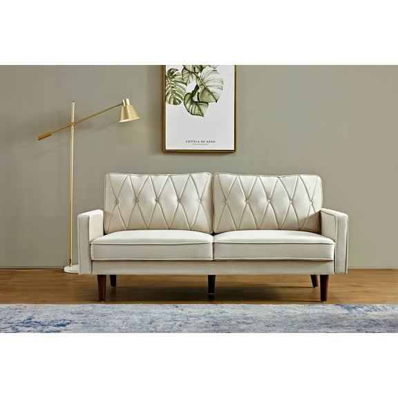Uspridefurniture Feemster 69.3'' Velvet Square Arm Sofa,Ivory