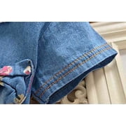 vokkrv Girls' Denim Dress - Casual Short Sleeve Jean Dress for Girls - Button Down Blue Knee Level Dresses for Girls Blue 18-24 Months