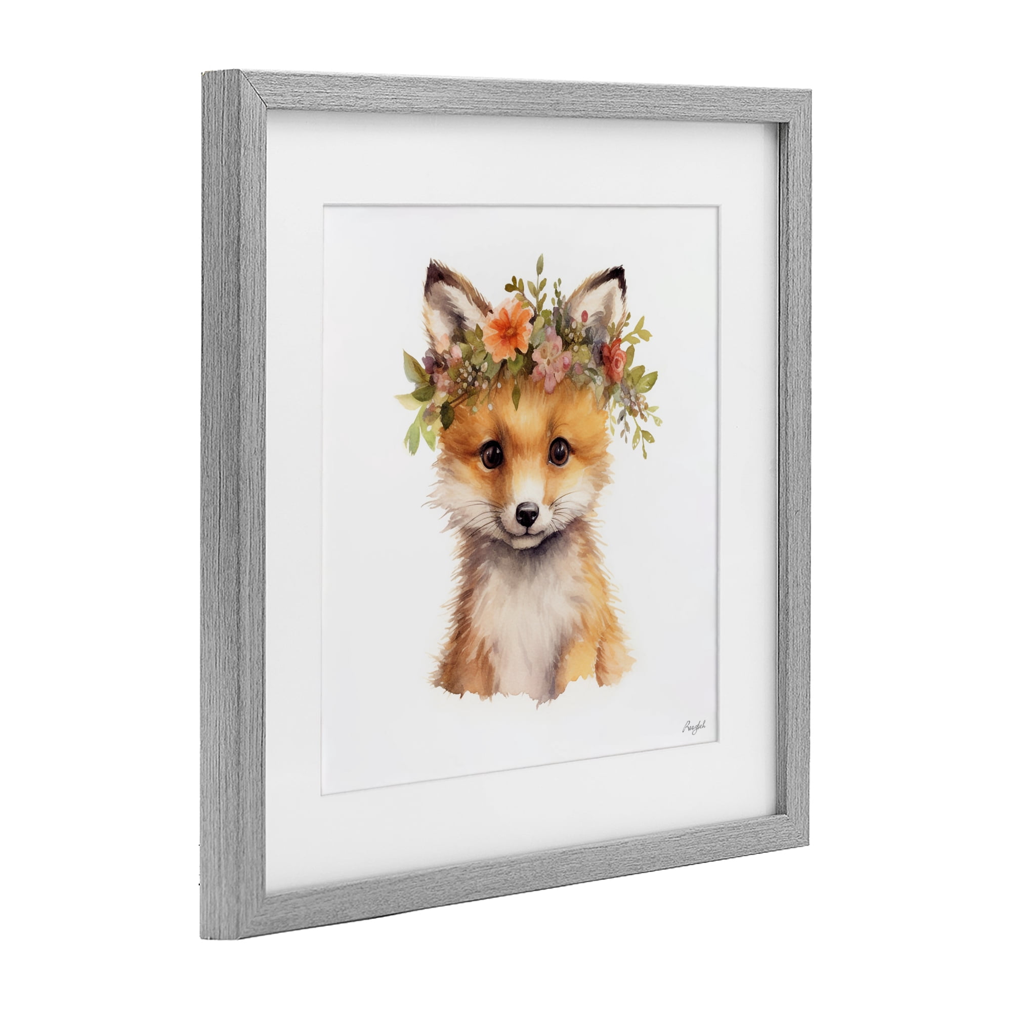 Stupell Industries Woodland Fox Flower Crown Gray Framed Print Under Glass, design by Roozbeh
