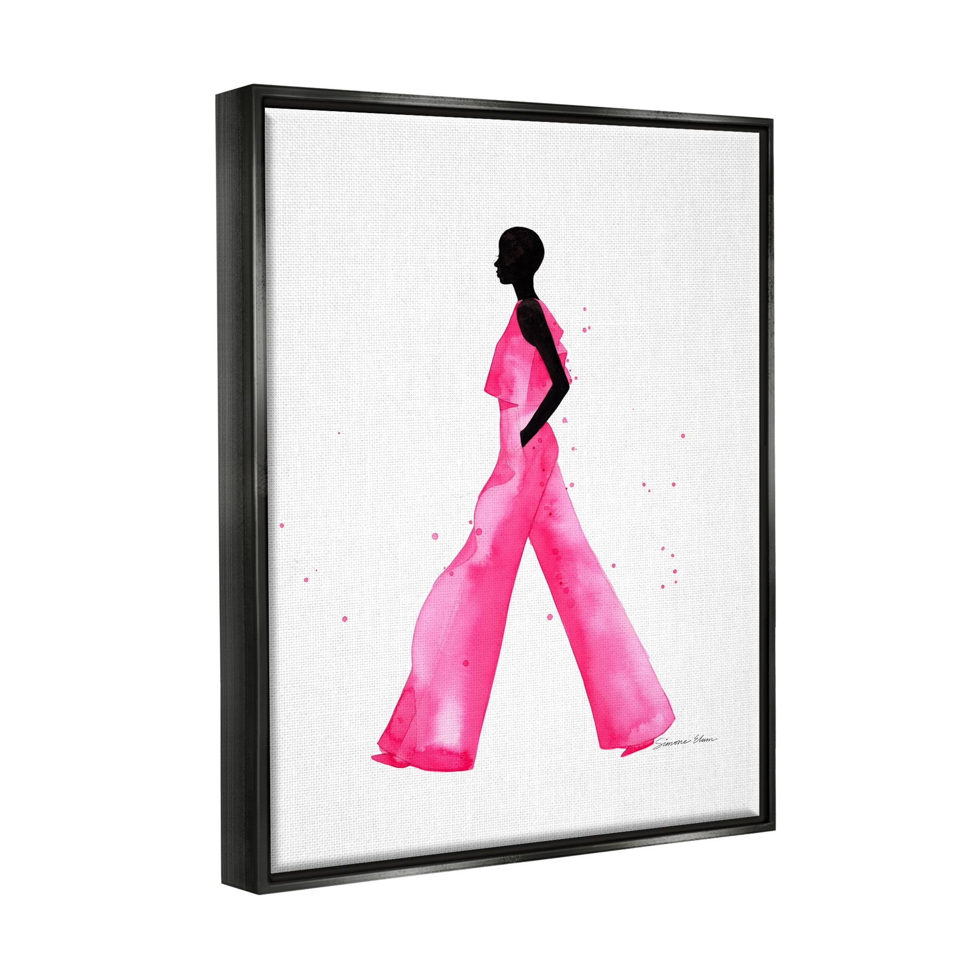 Stupell Industries Modern Trendy Girl Beauty & Fashion Painting Black Floater Framed Art Print Wall Art, 17 x 21