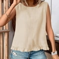 thumbnail image 4 of Timegard Womens Tank Tops Round Neck Ruffle Solid Color Sleeveless Tee Casual Tunic Top for Leggings, 4 of 6