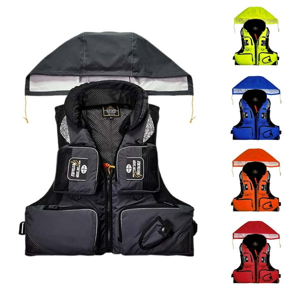 Adult Life Vests Sea Fishing Jacket Pocket Function Detachable Surf Rock Buoyancy Vest Blue Swimming, Boating & Water Sports L