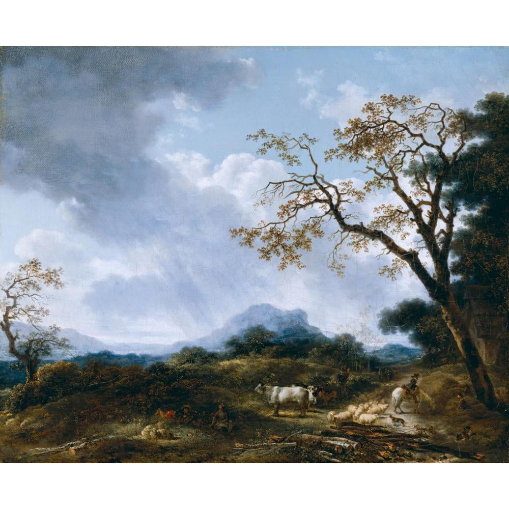 Jean-Honoré Fragonard 14x12 Black Modern Framed Museum Art Print Titled - Landscape with Passing Shower (Between 1765 and 1775)