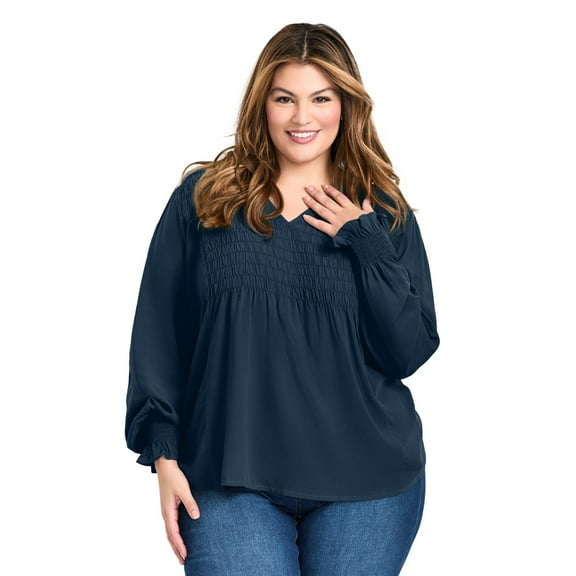 Avenue Women's Plus Size Marcie Shirred Detail Blouse