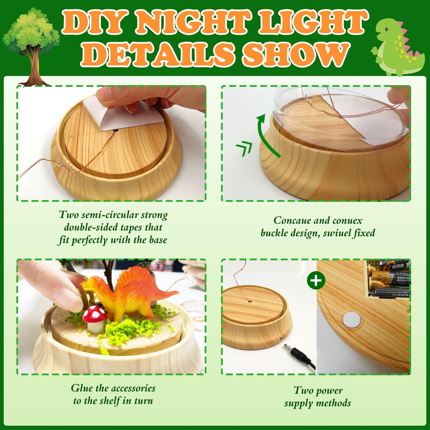 KOMI Make Your Own Dinosaur Night Light, Dinosaur Toys for Kids, Dinosaur Craft Kit, DIY Arts and Crafts Lamp Project for Girls(USB Upgrade Edition), Gifts for 4 5 6 7 8 9 10 Year Old Kids