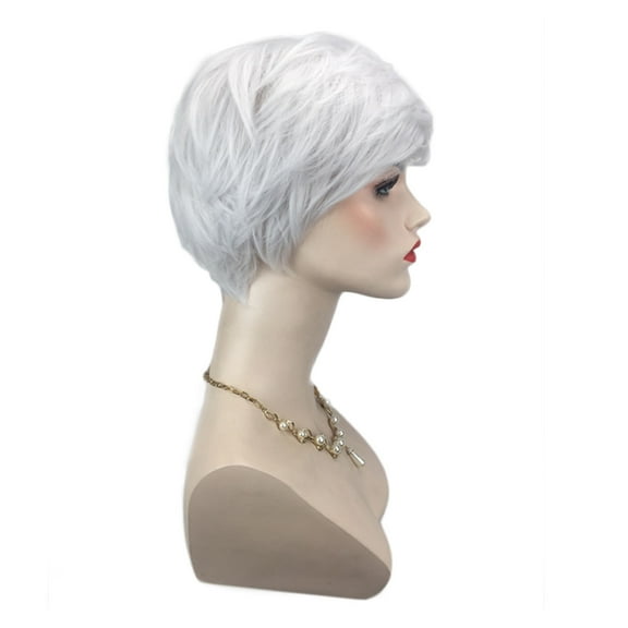 KONTONTY 1pc Women Short Straight Hair Wig Asymmetric Natural Looking Hair Wig (Light Silver)