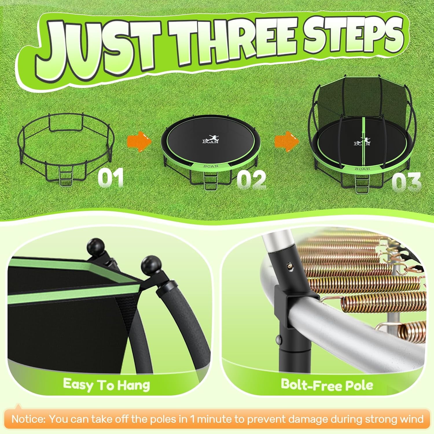 BCAN 16FT Recreational Trampoline with Enclosure for Kids Adults, Outdoor Trampolines with Ladder for Kids
