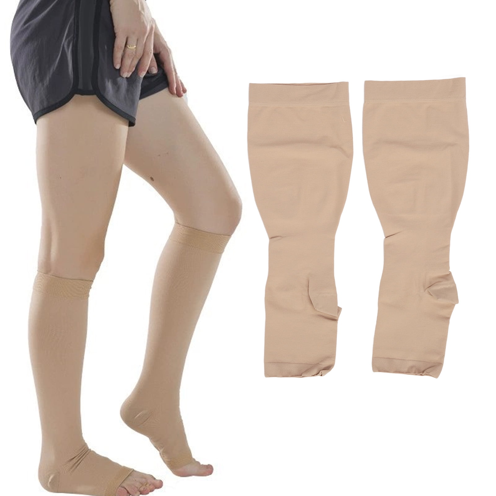Knee High Compression Socks High Varicose Vein Stockings 23 To 32mmHg For Men And Women Thigh High Length Dot Top Open Toe Beige Nursing Travel Walmart