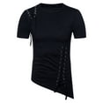 thumbnail image 2 of Awdenio Mens T-shirts Hem Casual T-Shirt Tops Solid Asymmetric Zipper Short Sleeve T-Shirt, 2 of 8