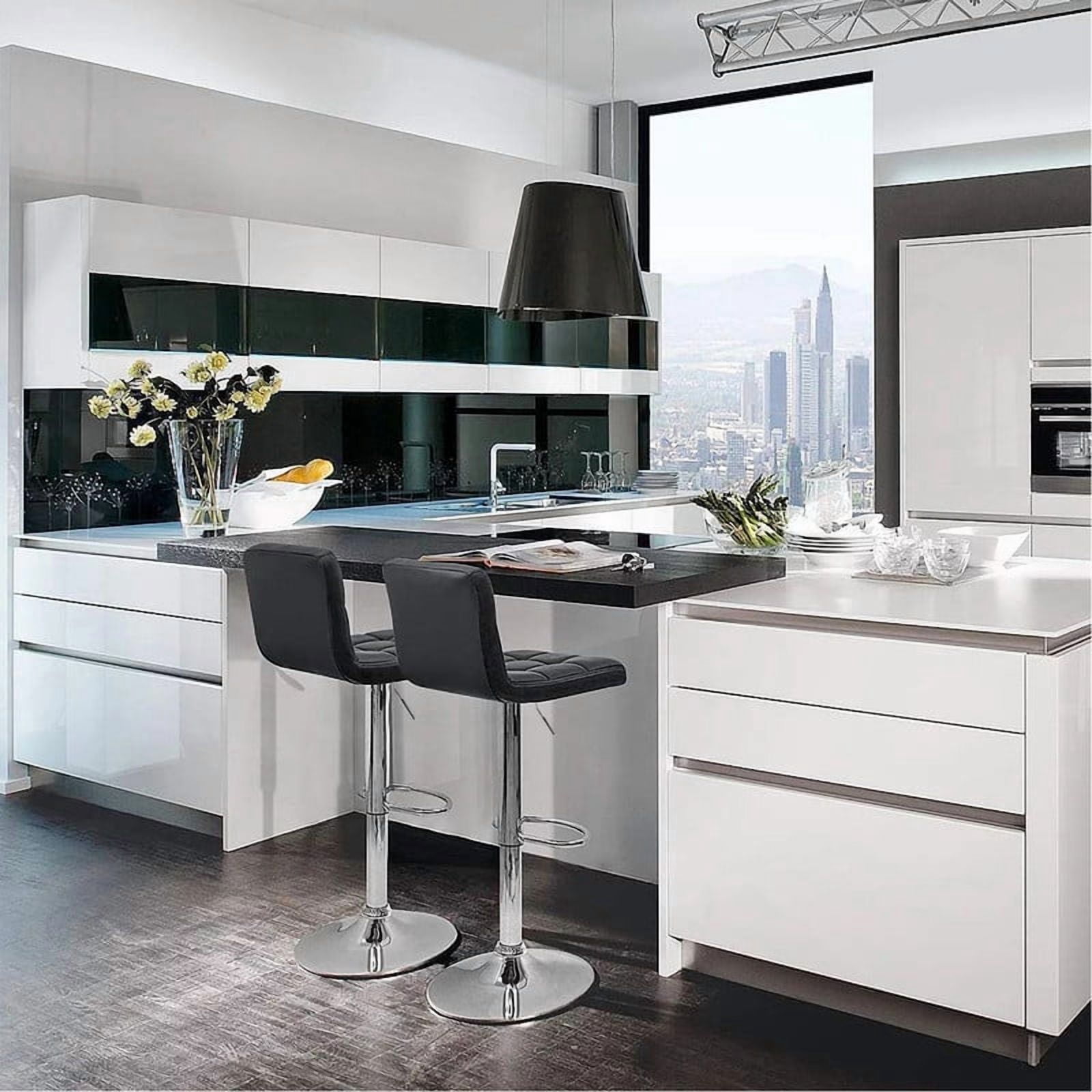 Lacoo Bar Stools Adjustable 360-Degree Swivel PU Leather Barstools with Back Set of 2, Black