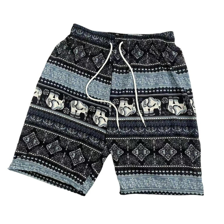 Mens Womens Beach Shorts Fashion Drawstring Baggy Elephant Printed