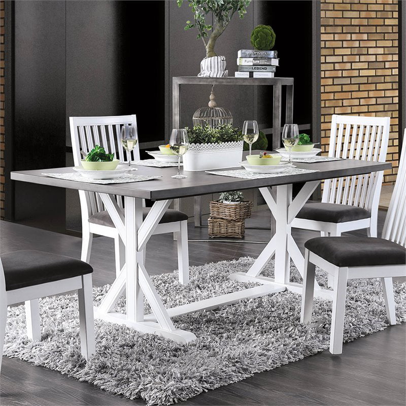 Furniture Of America Vern Trestle Dining Table In Gray And White Walmart Com Walmart Com