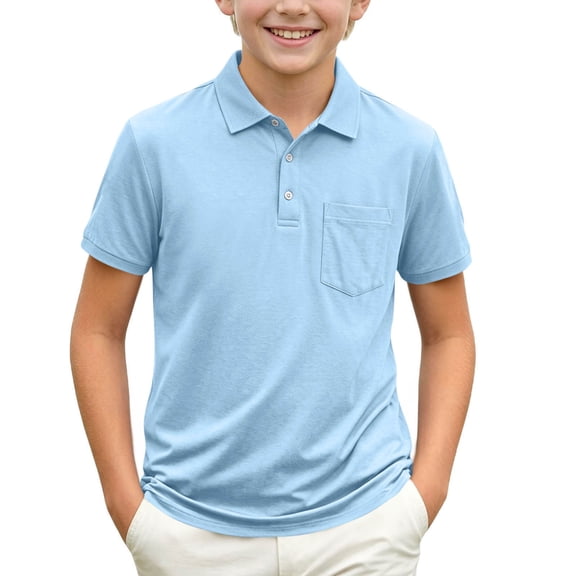LEKWK Boys School Uniform Short Sleeve Henley Collared Golf Shirts Lightweight Loose Fit Comfy Athletic T-Shirt for Casual Tennis Back to School Size 2-15