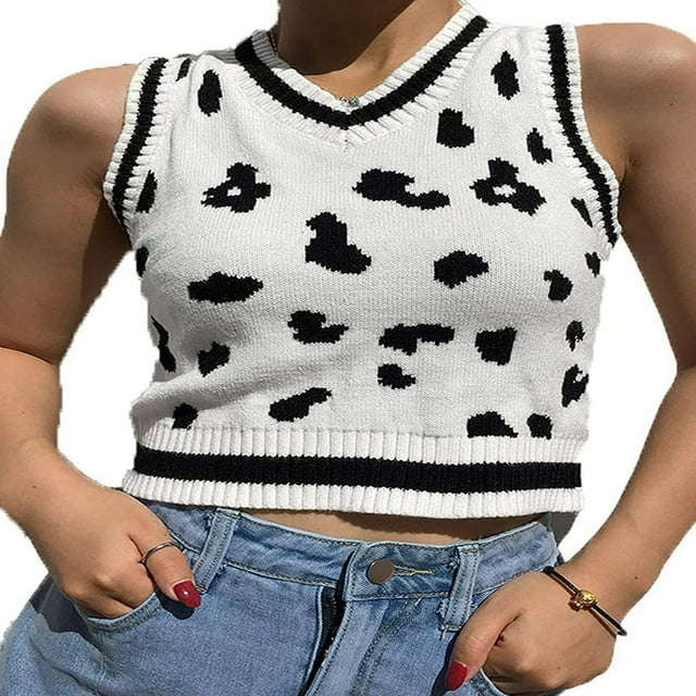 Women‘s V Neck Sleeveless Argyle Sweater Knitted Vest Slim Fit Ribbed Tank Crop Top Spring Fall Winter Kitwear