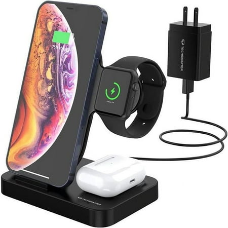 UPC: 0850003902449 | Techsmarter TS-TS9900 Fast Qi Wireless Charger & Dock  3-in-1 Charging Station. Compatible iPhone 14  13  12  11  XR  XS  X  8  AirPods  Apple Watch