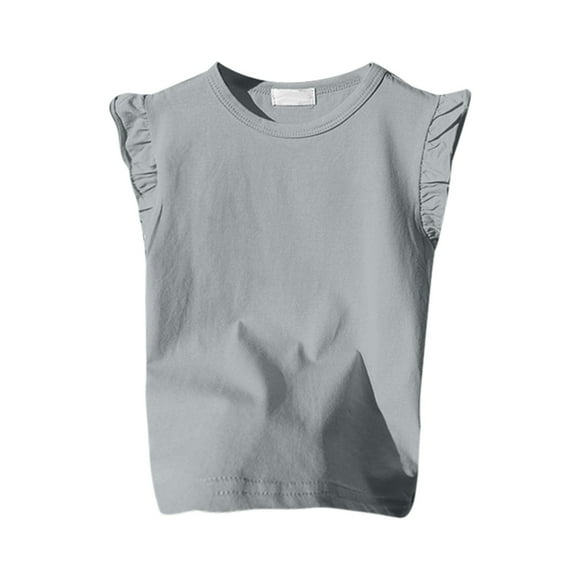 Xuewenshw Girls Ruffle Sleeve T Shirt Solid Color Vest Girls Basic Short Sleeve Undershirt with Shelf Bra
