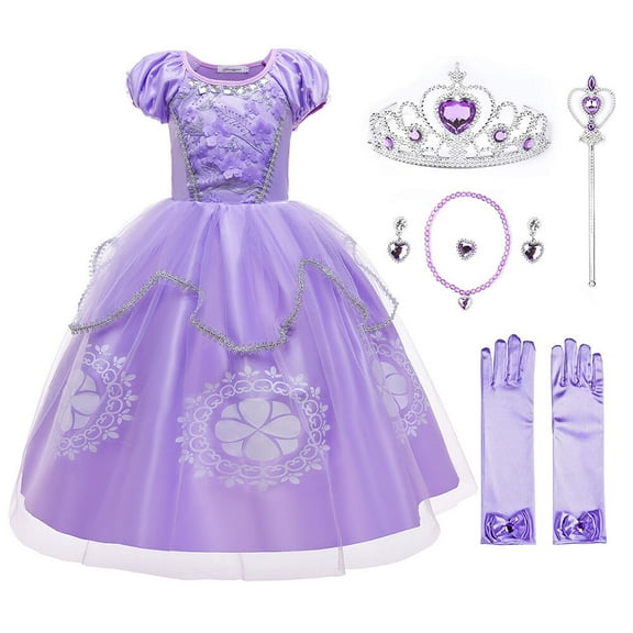 Little Girls Sofia Princess Costume Birthday Christmas Party Halloween Cosplay Fancy Dress Up Outfits w/Accessories