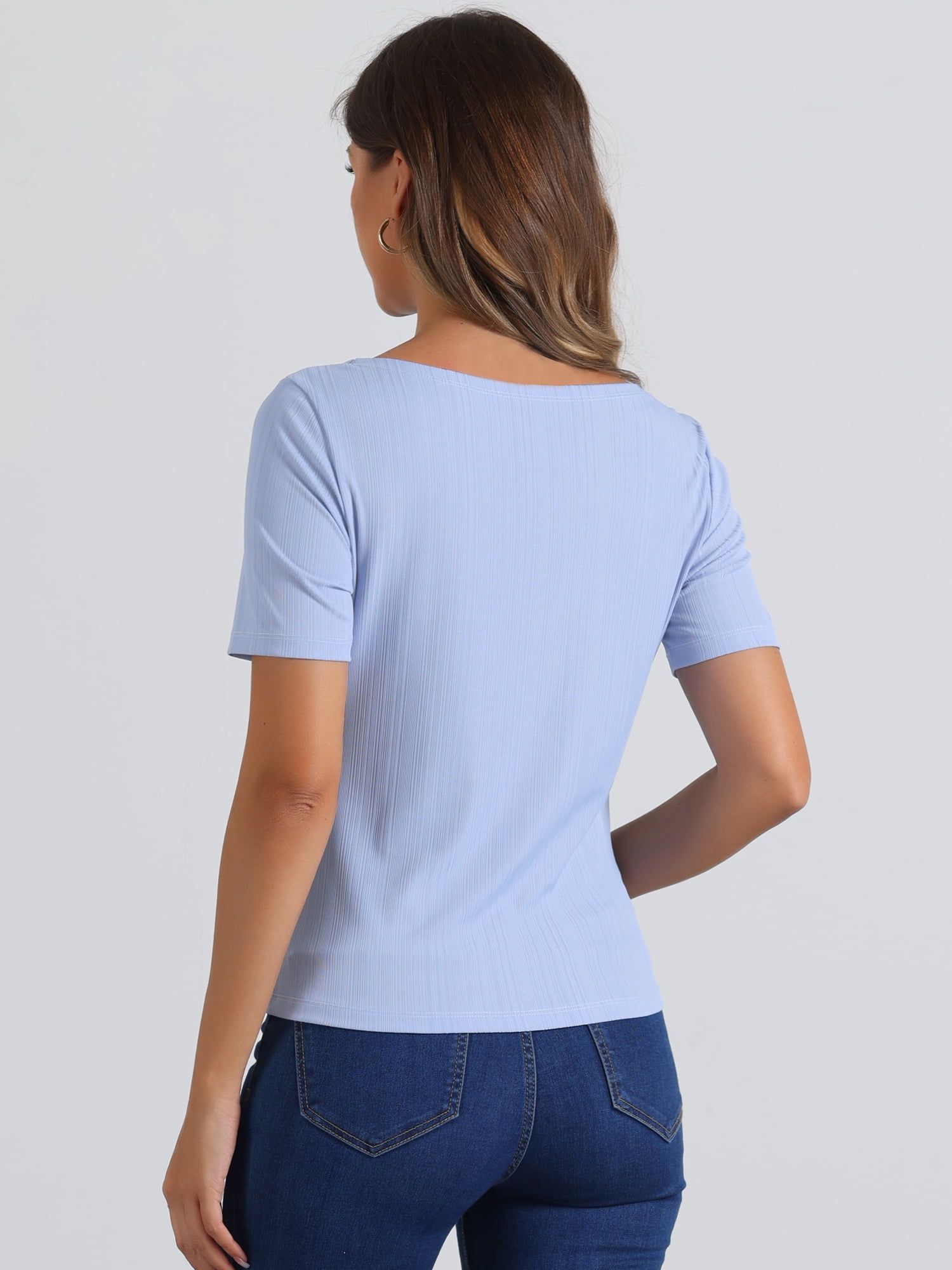 DARING DIVA Women's Casual Short Sleeve Textured Twist Knot T-Shirt L Light Purple