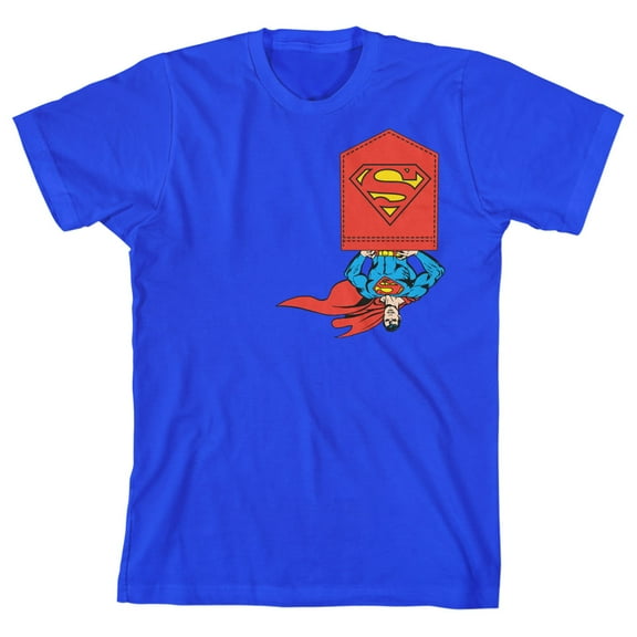 Superman Upside Down Pocket Boys Royal Blue T-shirt-M