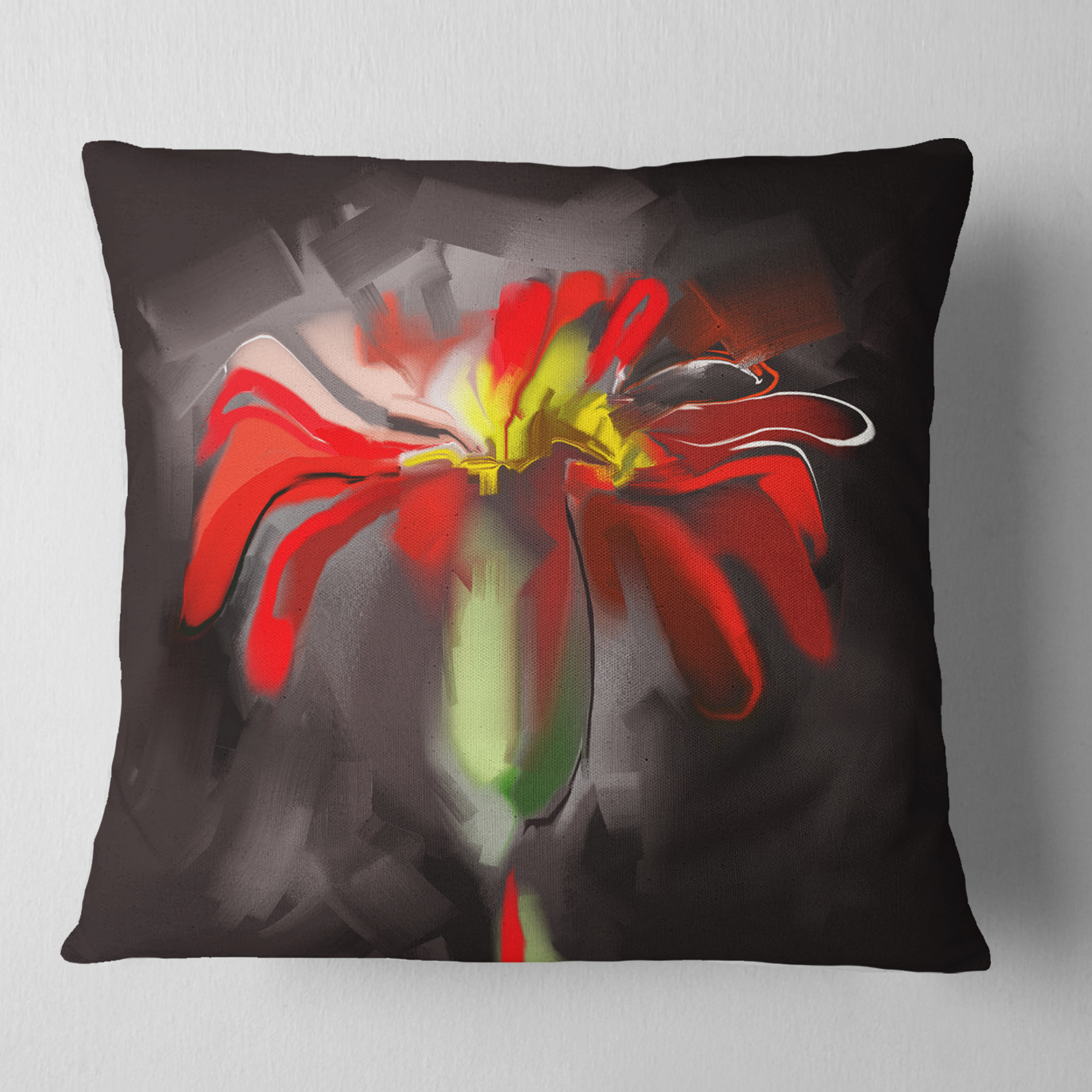 Designart Abstract Red Flower - Floral Throw Pillow - 18x18