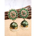 thumbnail image 2 of Crunchy Fashion Bollywood Jewellery Traditional Ethnic Bridal Bride Wedding Bridesmaid Traditional Gold- plated Round Floral Green Jhumka Earring For Women, 2 of 4