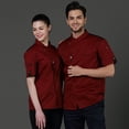 thumbnail image 4 of Men's Chef Jacket Hotel catering chef overalls Unisex Chef Jacket Long Sleeve Kitchen with Distinctive Red Buttons for Hotel Restaurant Staff,Red,XL, 4 of 5
