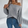 thumbnail image 2 of Bibifish Womens Sweaters Trendy Openwork Off The Shoulder Sweaters Batwing Long Sleeve Going Out Autumn Spring Pullover Knit Tops, 2 of 7